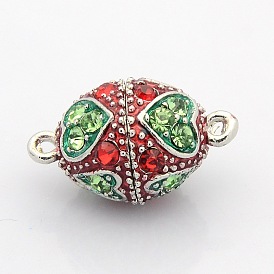 Овальные магнитные застежки из сплава эмали с платиновым напылением и петлями, со стразами классом a , 23x14 мм, отверстие : 2 мм