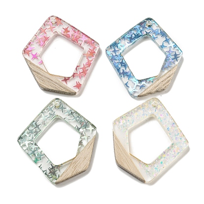 Деревянные подвески, смола и золотая фольга, многоугольник