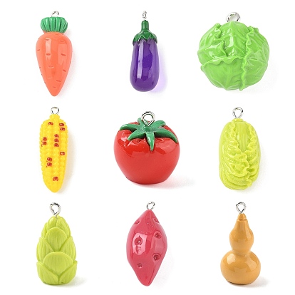 Непрозрачные подвески смолы, имитировать овощ, с платиновыми тоновыми железными петлями