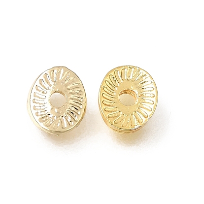 Brass Beads, Oval with Sunburst Pattern, Rack Plating, Long-Lasting Plated