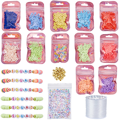 Наборы браслетов своими руками, в том числе бусины из полимерной глины, пластиковые бусины abs, Акриловые бусины, почтовый замок сумки, плоская эластичная кристаллическая струна