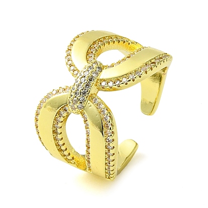 Brass Micro Pave Cubic Zirconia Open Cuff Ring, Cadmium Free & Lead Free, Hollow Teardrop