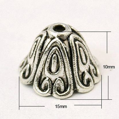  Крышки для бусин тибетского стиля, без кадмия и без свинца, цветок, 15x10 мм, отверстие : 2 мм