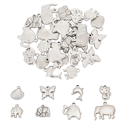 32Pcs 8 Style 201 Stainless Steel Pendants, Mixed Animal