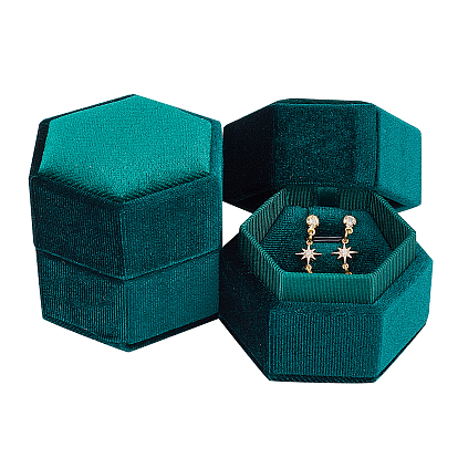 Velvet Jewelry Set Boxes, with Linen and PU Leather, for Ring & Necklace Box, Hexagon
