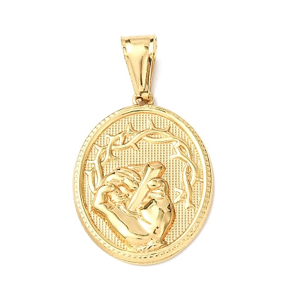 Пасхальные 304 кулоны из нержавеющей стали, овальный шар с подвеской в виде тернового венца и пальмовой ветви., ионное покрытие (ip)