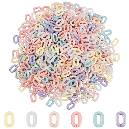 600Pcsc 6 Colors Spray Painted Acrylic Linking Rings, Rubberized Style, Quick Link Connectors, for Cable Chains Making, Oval