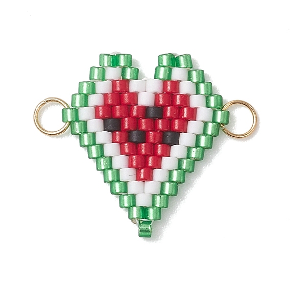 Подвески-соединители в форме арбузных сердечек из стеклянных бусинок, с 304 кольцами из нержавеющей стали, золотые