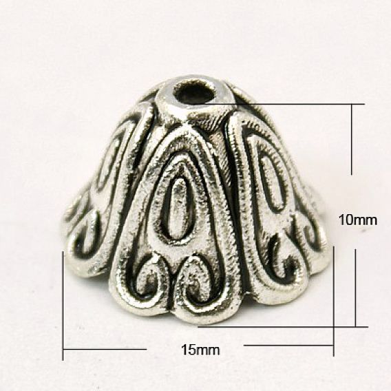  Крышки для бусин тибетского стиля, без кадмия и без свинца, цветок, 15x10 мм, отверстие : 2 мм