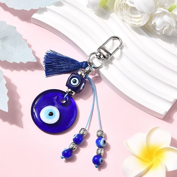 Подвеска с лэмпворком от сглаза, с поворотными застежками из сплава и полиэстеровой кисточкой