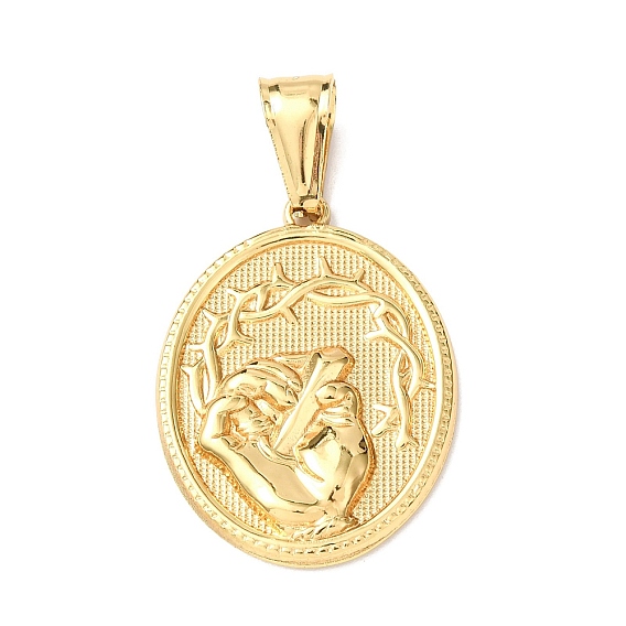 Пасхальные 304 кулоны из нержавеющей стали, овальный шар с подвеской в виде тернового венца и пальмовой ветви., ионное покрытие (ip)