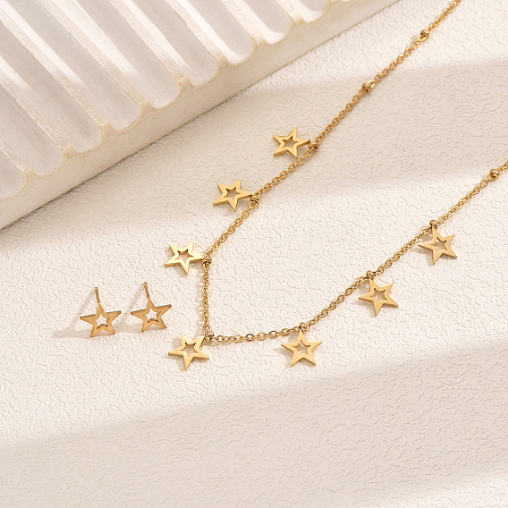 Стильный 201 комплект из ожерелья и серег-гвоздиков из нержавеющей стали с полыми звездами