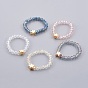 Electroplate Glass Beads Stretch Finger Rings, with Brass Finding, Star