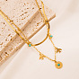 Classic Minimalist Titanium Steel Necklace for Women with 18K Gold Plating and Turquoise Double Layered Design