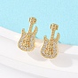 Серьги-гвоздики для гитары с микропаве из прозрачных кубических цирконий из латуни, долговечная тарелка, стойки покрытие, без свинца и без кадмия