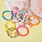 Stretch Charm Bracelets Sets, with Handmade Polymer Clay Heishi Beads and Brass Spacer Beads and Alloy Pendants