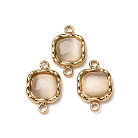 304 квадратные подвески-соединители «кошачий глаз» из нержавеющей стали, оранжевые