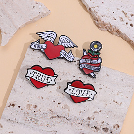 Red Heart Alloy Brooch with Letter, Flower and Angel Wing for Bag Decoration