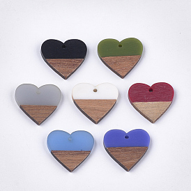 Resin & Walnut Wood Pendants, Heart
