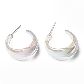 Resin Round Stud Earrings with 316 Stainless Steel Pins, Half Hoop Earrings