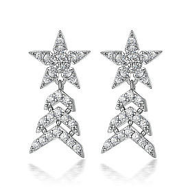 925 Silver Star Earrings with White Diamond - Simple and Versatile Silver Jewelry