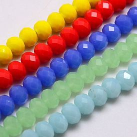 Electroplate Glass Bead Strands, Full Luster Plated, Faceted, Rondelle, 4x3mm, Hole: 1mm, about 138pcs/strand, 16.5 inch