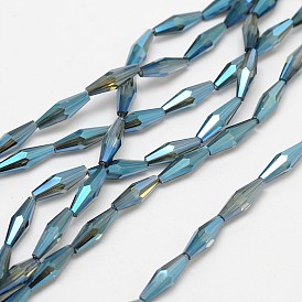 Faceted Rice Electroplated Glass Beads Strands, Rainbow Plated, 13x4mm, Hole: 1mm, about 60pcs/strand, 29.9 inch