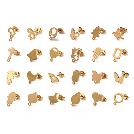 Ion Plating(IP) 304 Stainless Steel Stud Earring Findings, Mixed Shapes