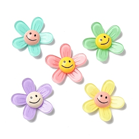Acrylic Cabochons, Flower with Smiling Face