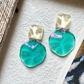 Акриловые серьги-гвоздики, самородки с прямоугольником