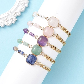 Браслеты из круглых и квадратных бусин из натуральных драгоценных камней., 304 женские браслеты-цепочки figaro из нержавеющей стали, золотые