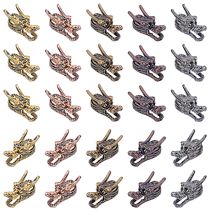 30Pcs 5 Colors Tibetan Style Alloy Beads, Chinese Dragon Head Shape