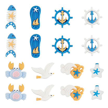 48 шт. 8 стили океанская тематика полупрозрачные смоляные кабошоны, шлем, краб, тапочка и бутылка желаний