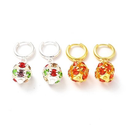 Cubic Zirconia Ball Dangle Hoop Earrings, Brass Jewelry for Women