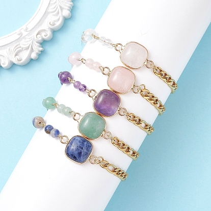 Браслеты из круглых и квадратных бусин из натуральных драгоценных камней., 304 женские браслеты-цепочки figaro из нержавеющей стали, золотые