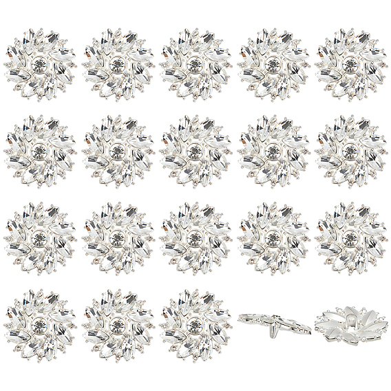 20 шт. пуговицы со стразами из сплава, 1-луночное, цветок