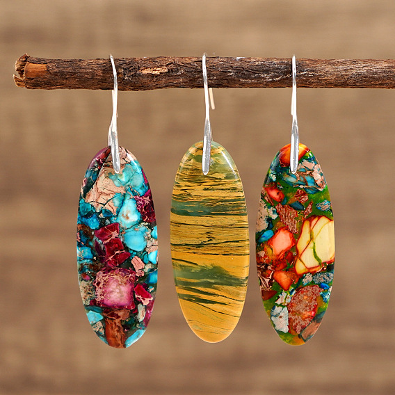 Богемные овальные цветочные серьги с императорским камнем, платина