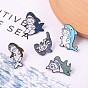 Shark with Cat Enamel Pin, Electrophoresis Black Alloy Animal Badge for Backpack Clothes