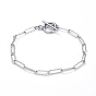 Tarnish Resistant 304 Stainless Steel Textured Paperclip Chain Bracelets, with Toggle Clasps, Stainless Steel Color, 7-5/8 inch(19.5cm)