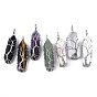 Gemstone Big Wire Wrapped Pendants, with Brass Wires, Prismatic with Tree of Life
