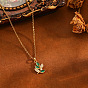 Brass Pave Clear Cubic Zirconia Flower Leaf Pendant 304 Stainless Steel Cable Chain Necklaces for Women, Golden