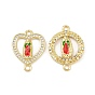 Подвески-коннекторы с изображением Девы Марии из латуни с микропаве из прозрачных кубических цирконий, с красной и зеленой эмалью, без свинца и без кадмия, долговечный, реальный 18 k позолоченный, стойки покрытие