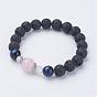 Natural Lava Rock Stretch Bracelets, with Gemstone, Alloy Findings