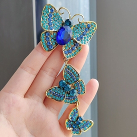 Rhinestone Triple Butterfly Brooch Pins, Gold Plated Alloy Badge for Corsages Scarf Clothes