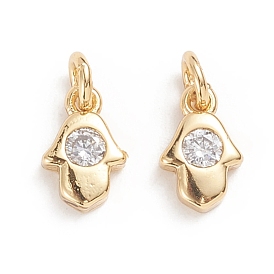 Thème de la religion, micro cuivres ouvrent pendentifs zircone cubique, avec anneau de saut, sans cadmium et sans plomb, plaqué longue durée, hamsa main / main de fatima / main de miriam