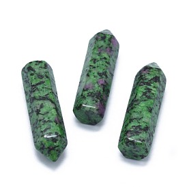 Rubí natural en cuentas puntiagudas de zoisita, piedras curativas, varita de terapia de meditación de equilibrio de energía reiki, sin agujero / sin perforar, de alambre envuelto colgante de decisiones, bala