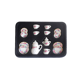 Mini Porcelain Tea Set, including 2Pcs Teapots, 5Pcs Teacups, 8Pcs Dishes, for Dollhouse Accessories, Pretending Prop Decorations
