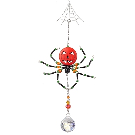 Glass & Synthetic Turquoise Beaded Spider Hanging Ornaments, Round Tassels for Home Garden Decorations