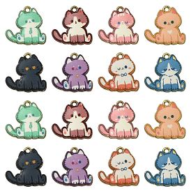 16 шт 8 стили подвески из сплава эмали, золотой свет, кошачье очарование