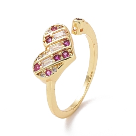 Violet Cubic Zirconia Heart Open Ring, Brass Jewelry for Women, Cadmium Free & Lead Free